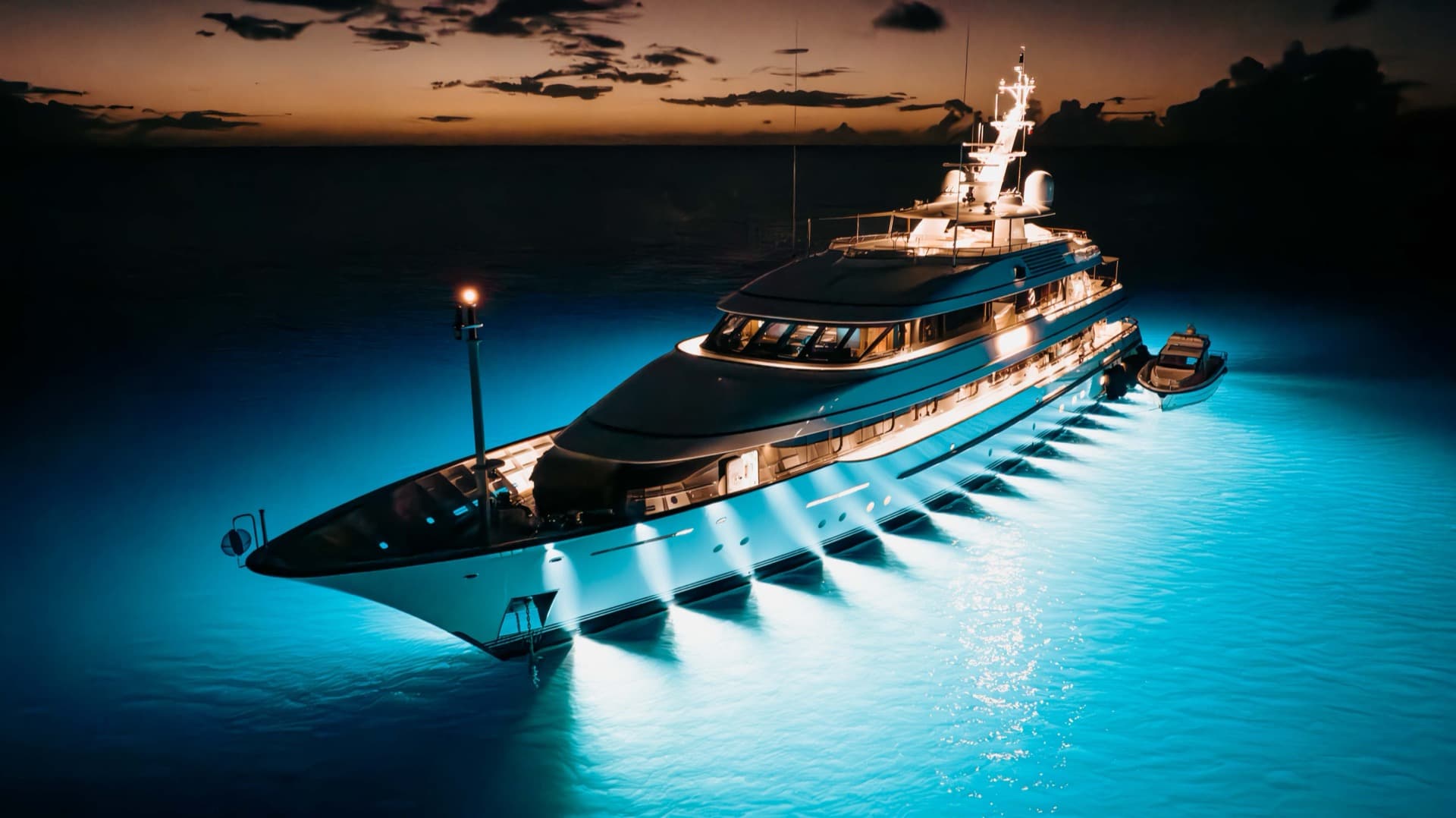 M/Y Solace illuminated at night